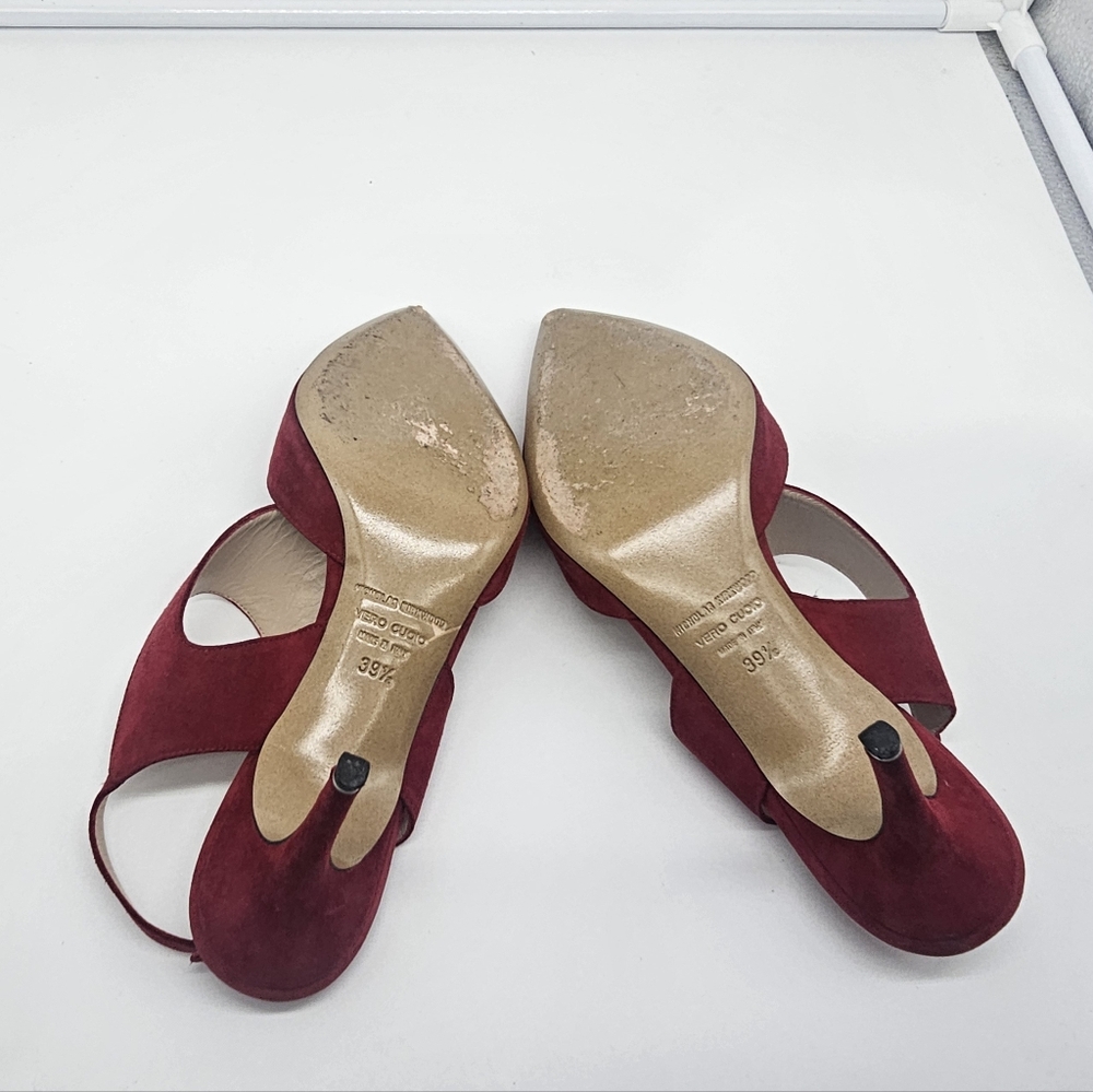 NICHOLAS KIRKWOOD Leda Crimson Red Suede Cut Out Slingback Pumps Heels sz 39.5 - Picture 12 of 13